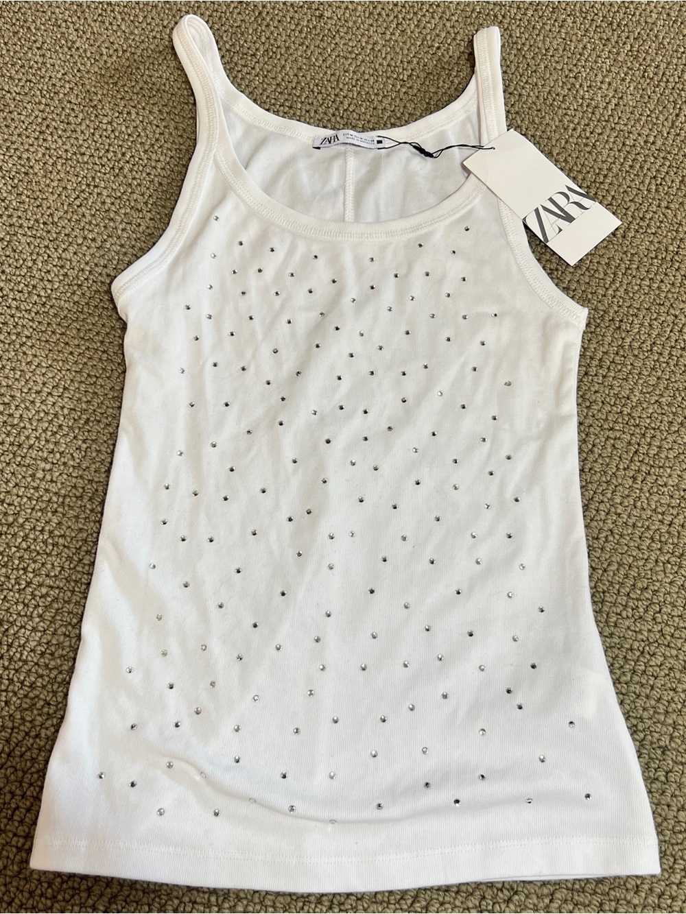 Zara White Embellished Tank Top-size medium